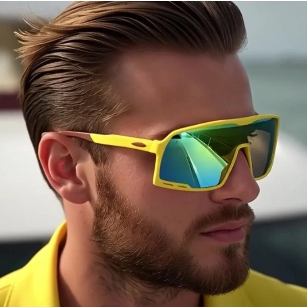 Mens Sport Sunglasses Yellow Red Mirror Lens Gafas Lentes Humbres Nuevo Elegante